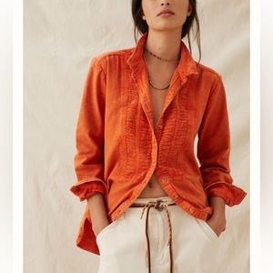 Anthropologie Pilcro orange button down tuxedo style shirt 30609